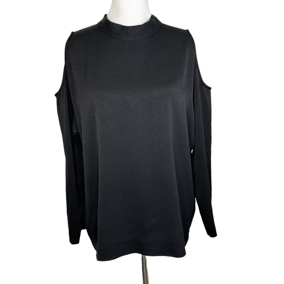 Wilfred Womens Cold Shoulder Long Sleeve Tie Back Neck Top Size Large Black - Picture 1 of 9